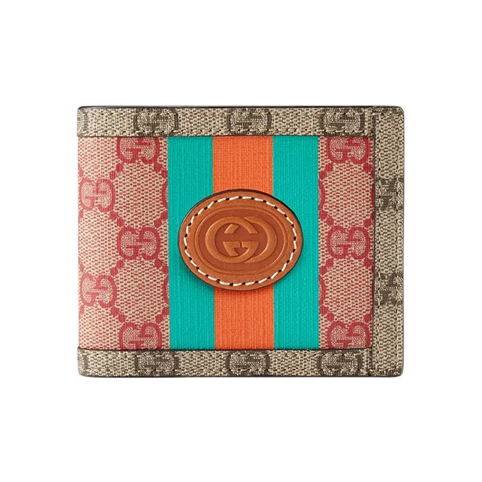 gucci Blau 2024 Chinese New Year Series Superme Canvas With Leather Card Holder Wallet Men's Brown/Pink