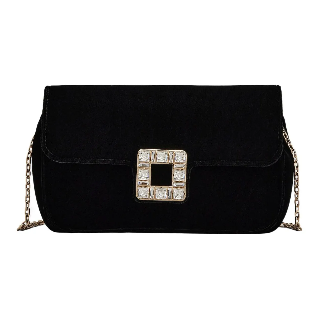 Roger Vivier Velvet One Shoulder Crossbody Clutch Women's Black
