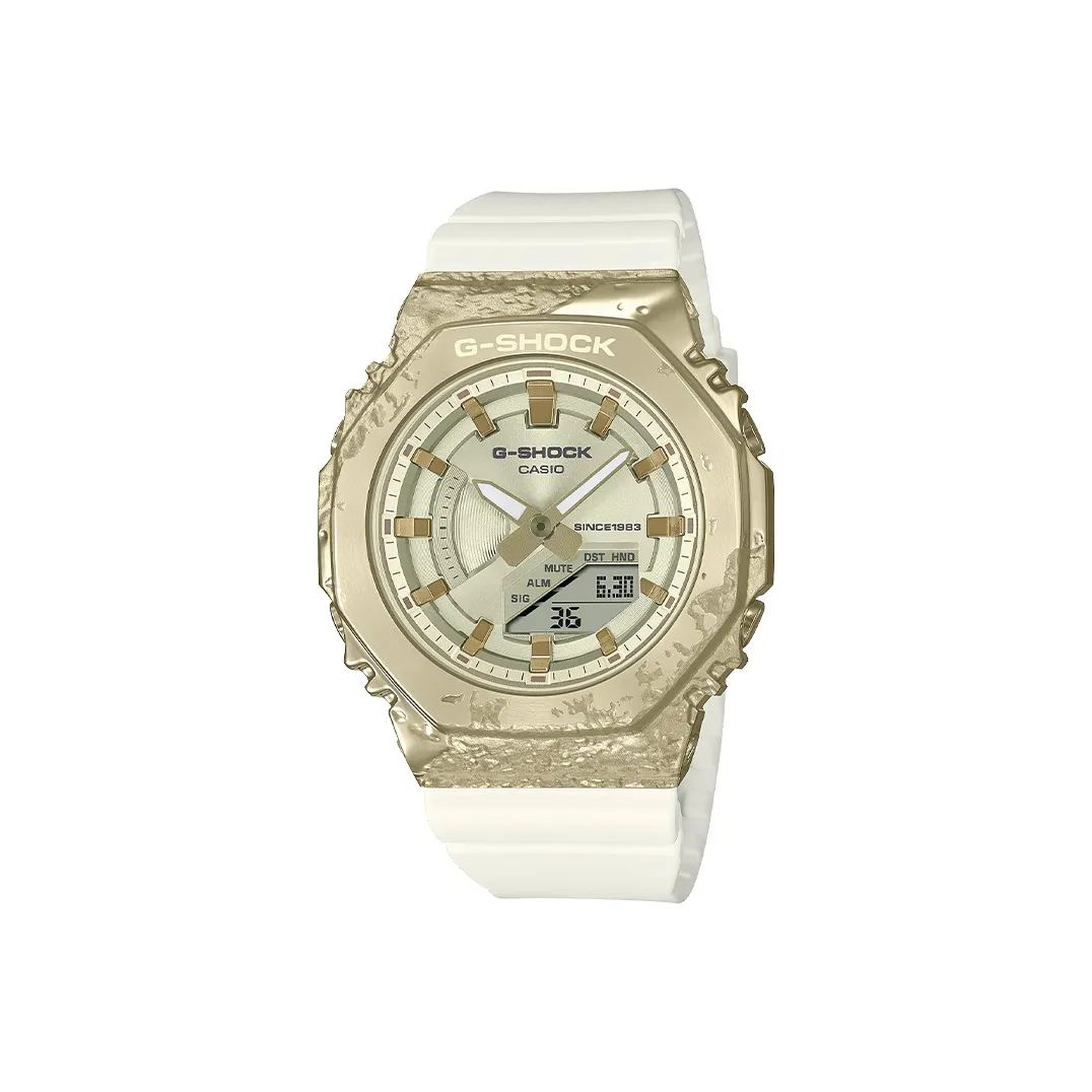 CASIO Кварцевый механизм Смольный ремешок Часы Женские Циферблат с золотом GM S2140GEM 9a