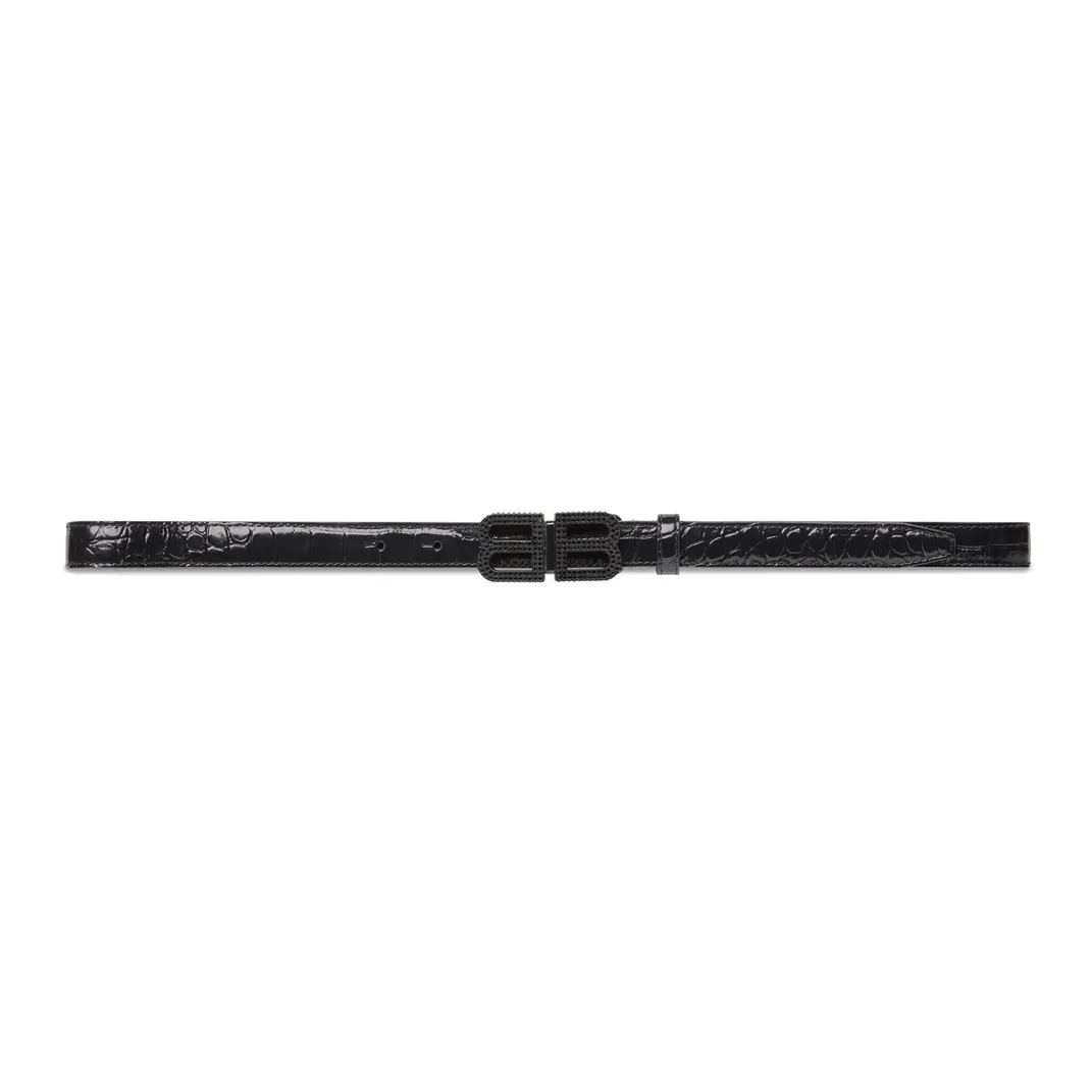 Balenciaga Classic Letter Logo Casual Fashion Smooth Buckle Leather Belts Women's Black Width 1.8cm