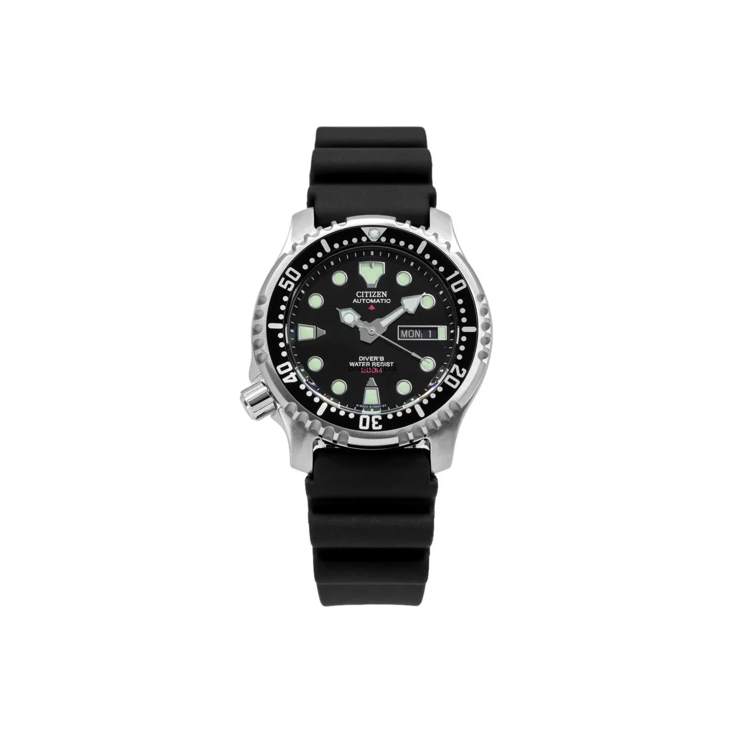 CITIZEN Автоматический Механический Механизм Резиновый Ремешок Часы Мужские Черный Циферблат