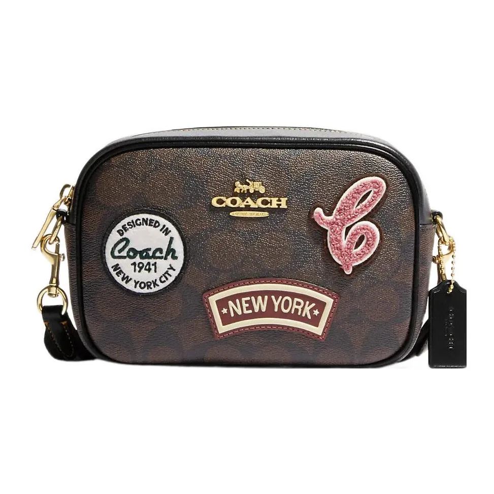 COACH Jamie Холст с кожей Camera Сумка Сумка через плечо Мини Женская Темно-коричневая