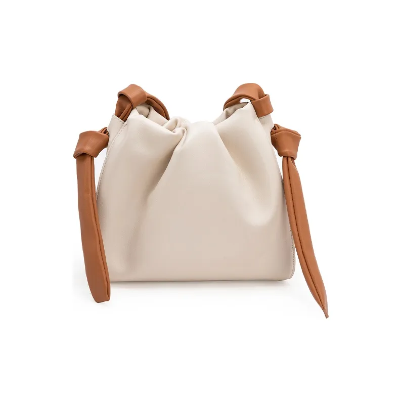 VENOF Корова Кожа Ведро-Формовая Сумка Сумка через плечо Средняя Женская Облачный Белый Нежный Желтый