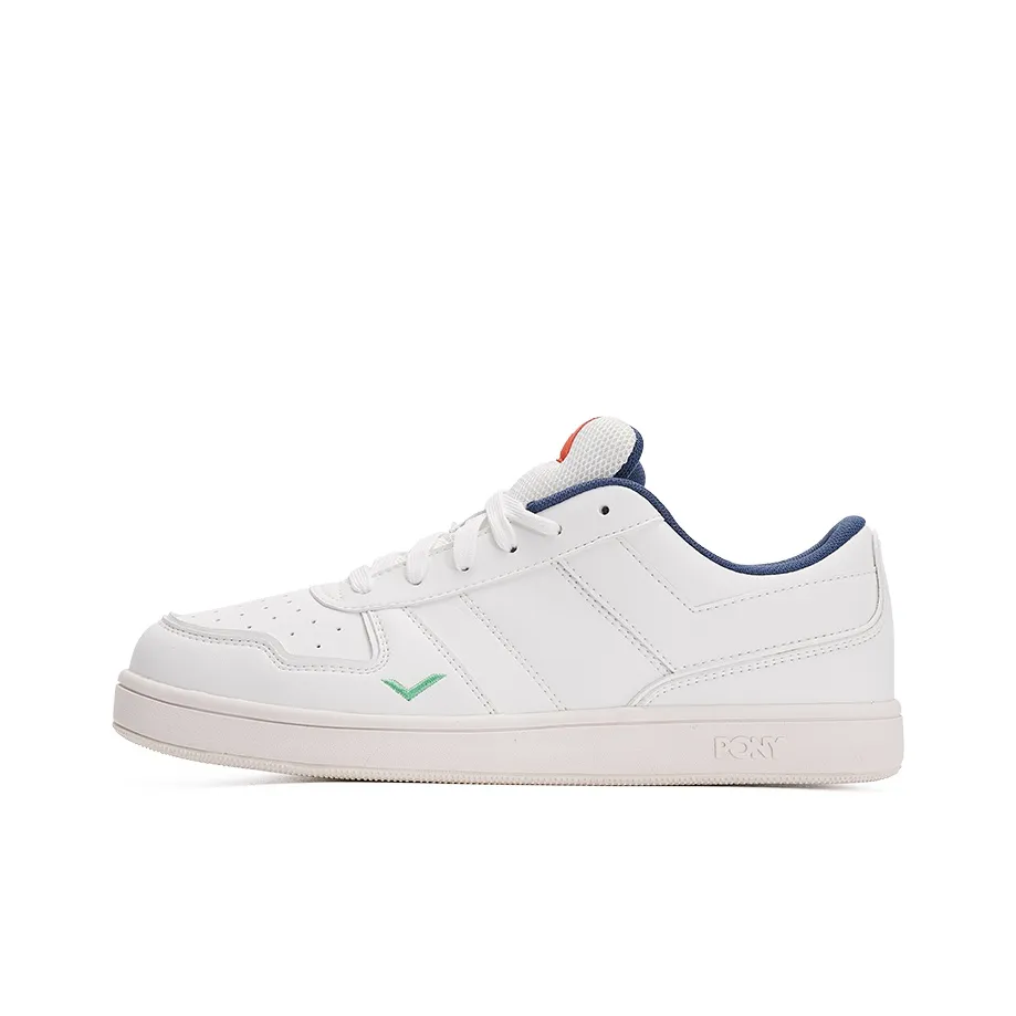 PONY Street Series Cushioned Slip Resistant Low Top Skateboard Shoes Unisex White Navy Blue