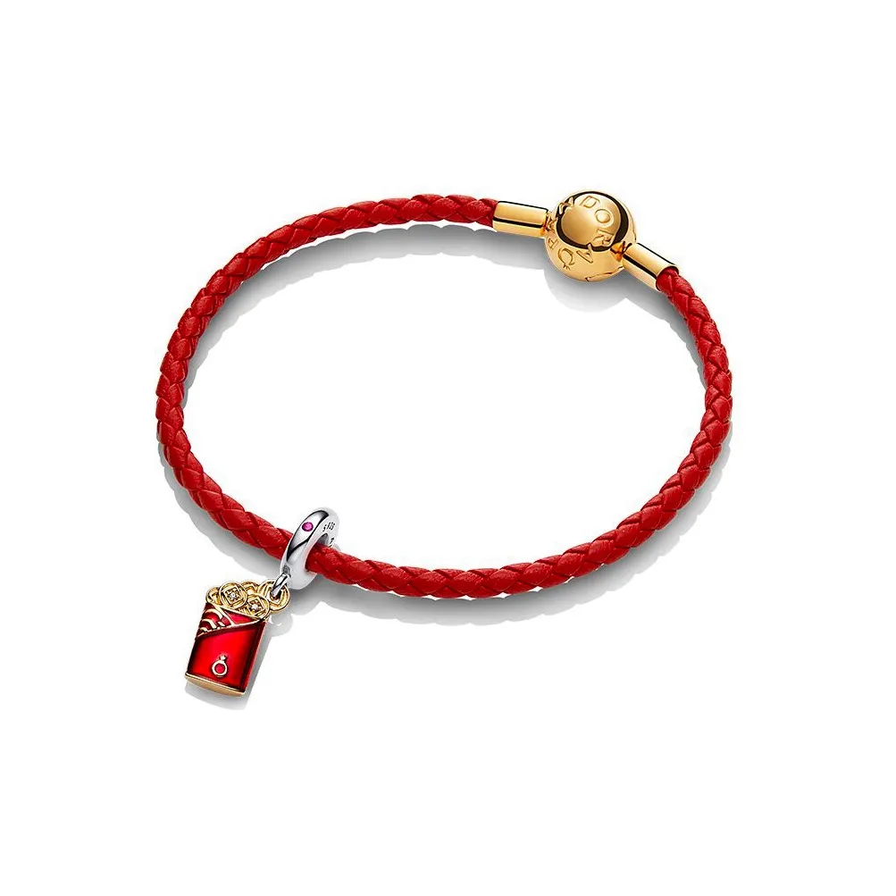 Pandora Коровья кожа, Стерлинговое серебро 925 пробы, Искусственный драгоценный камень, Рубин, Нарукавные повязки, Красный, Женские