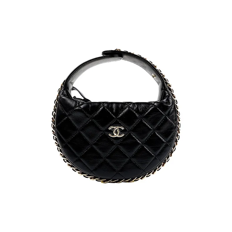 CHANEL Sheepskin Handbag Clutch Mini Women's Black