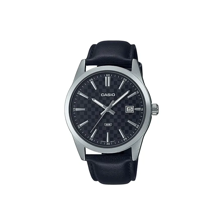 CASIO Кварцевый механизм Кожаный ремешок Часы Мужские Черный циферблат