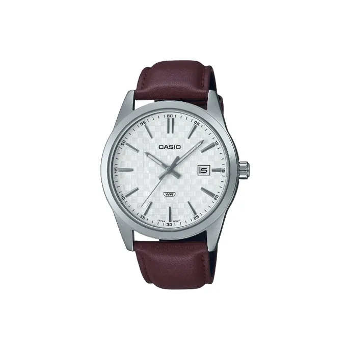 CASIO Кварцевый механизм Кожаный ремешок Часы Мужские Циферблат Серебристый MTP VD03L 5A
