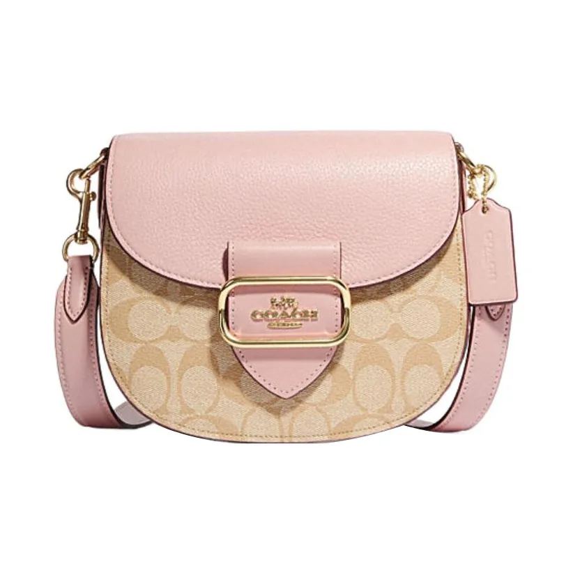 COACH Morgan Холст Овчина Седло Сумка через плечо Маленькая Женская Хаки с монограммой и Розовый