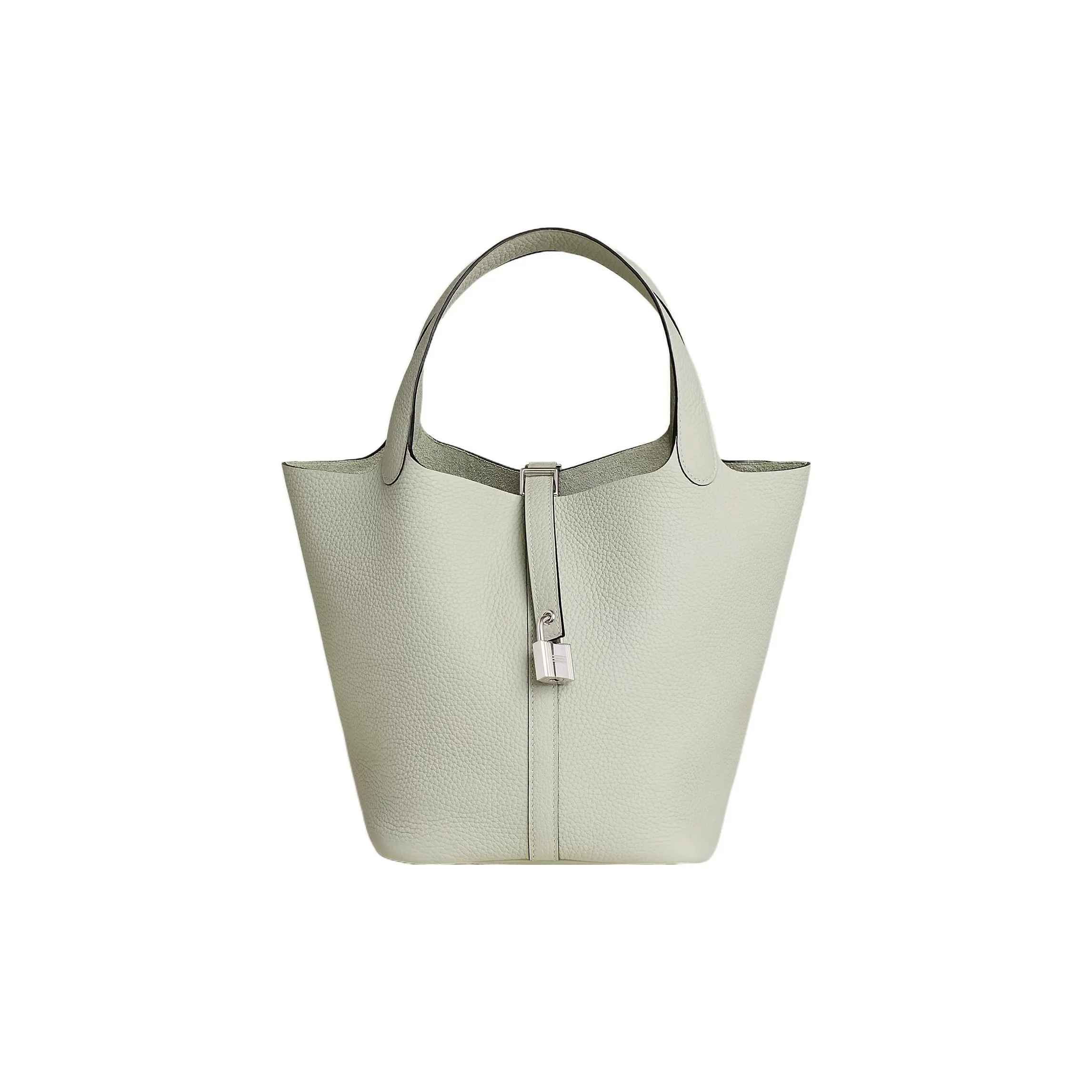 HERMES Picotin Clemence Bullock Leather Silver Buckle Bucket Bags Handbags 22 Women's 0W Gray Snow Ice Crystal Gray