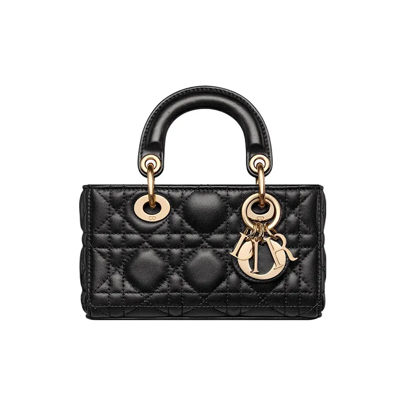 DIOR Lady D JOY Lambskin Lady Dior Bag, Shoulder Bag, Crossbody Bag, Handbag Extra Mini Women's Black