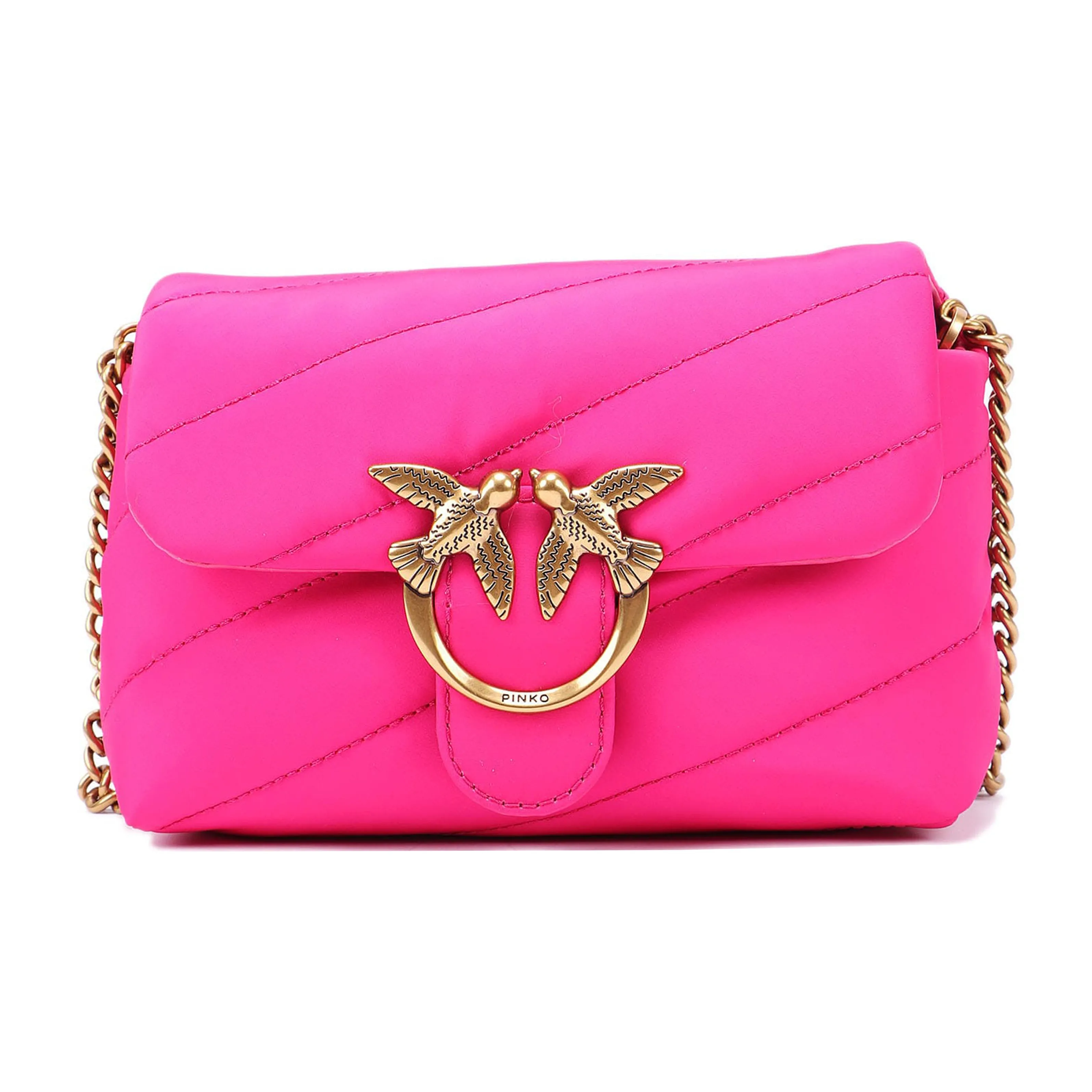 PINKO Puff Calfskin With Nylon Swallow Bag Crossbody Bag, Shoulder Bag Women's Pink