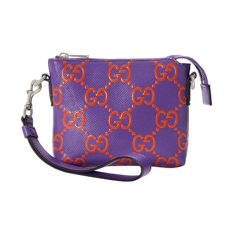 GUCCI Leather Messenger Bag Portable Crossbody Bag Shoulder Bag Men's Purple