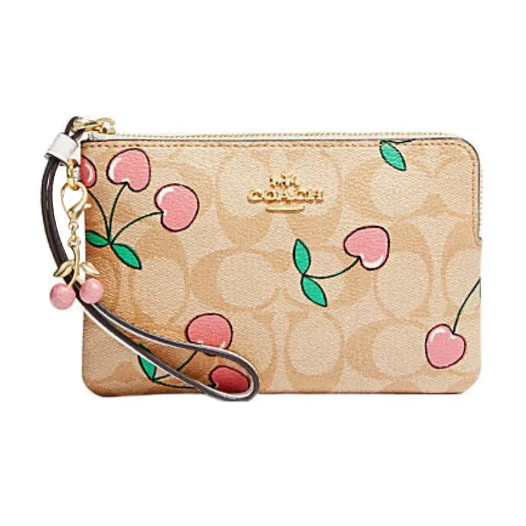 COACH Heart Artificial Leather Wrist Bags Clutches Small Size Women's Khaki