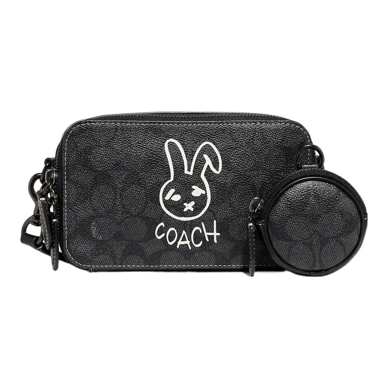 COACH Charter Покрытый холст с телячьей кожей сумка через плечо маленькая мужская черная