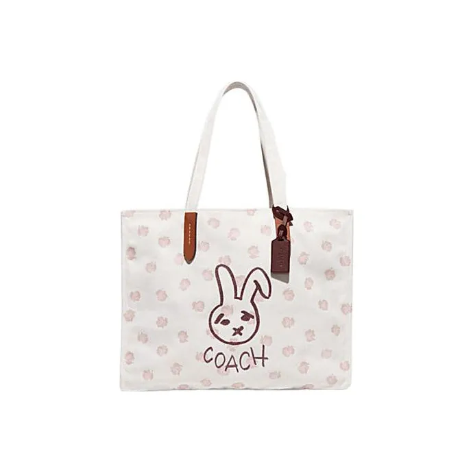 COACH Recycled Canvas With Recycled Leather Canvas Bag, One Shoulder Handbag Tubas Women's White