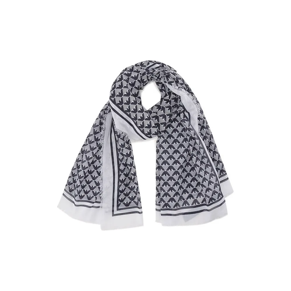 EMPORIO ARMANI Хлопковый шелк Шарфы Темно-синий Белый Мужской