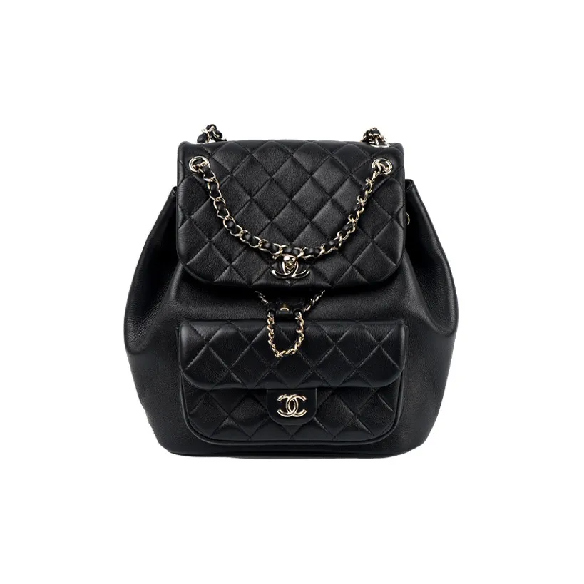 CHANEL Duma Cow Leather Backpack Large Size Women's Black