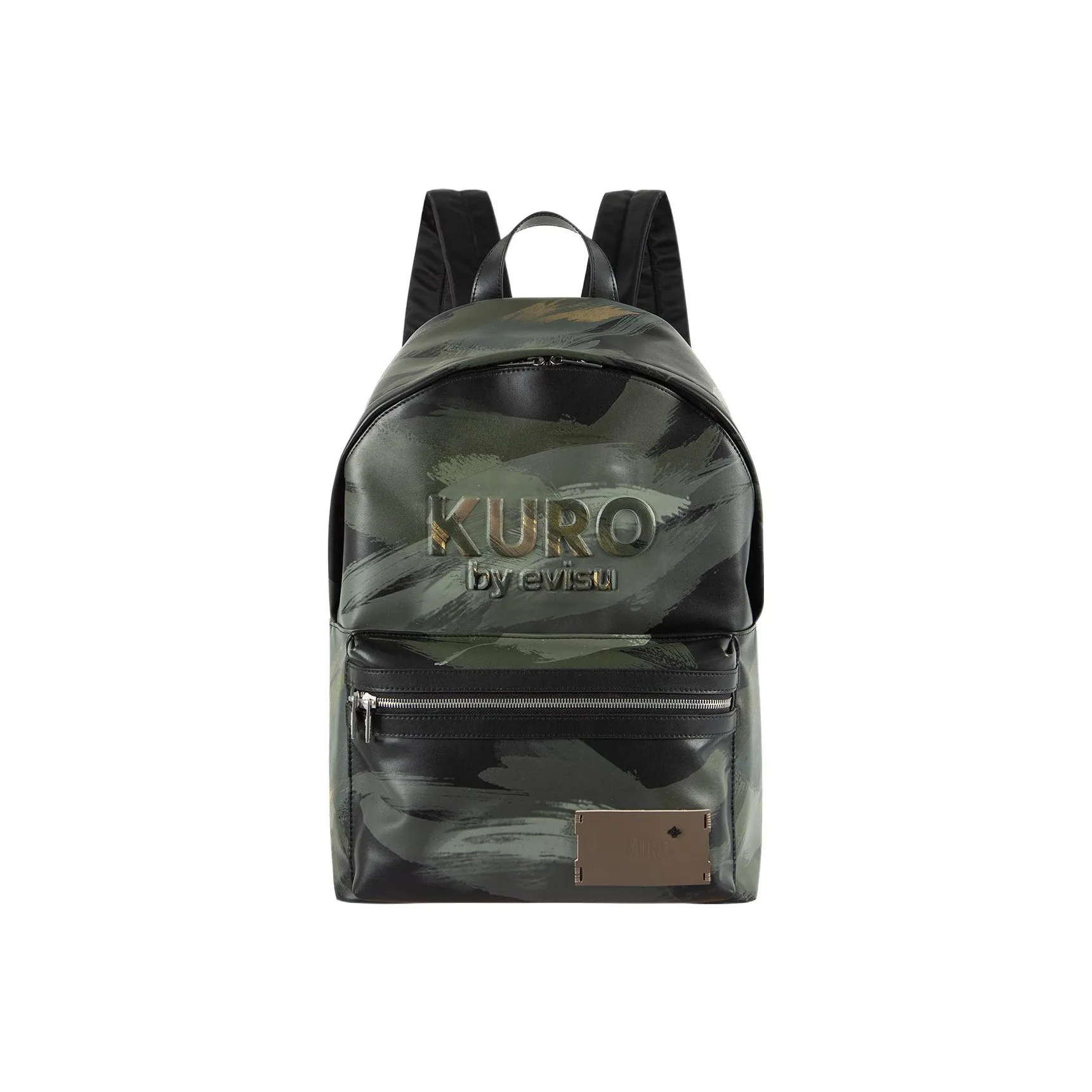 EVISU Cow Leather Patchwork Backpack Regular Unisex Army Green