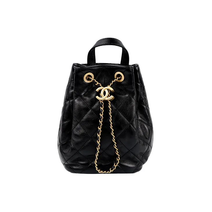 CHANEL Lambskin Bucket Bag Backpack Women's Black