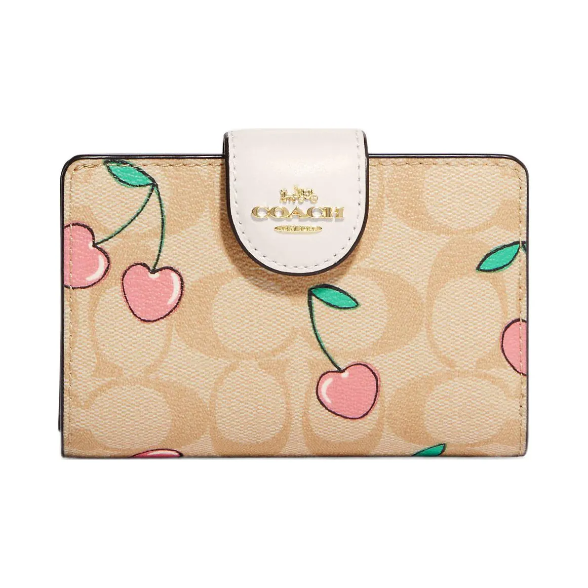 COACH Corner Zip Canvas With Leather Card Holder, Wallet Medium Size Women's Khaki