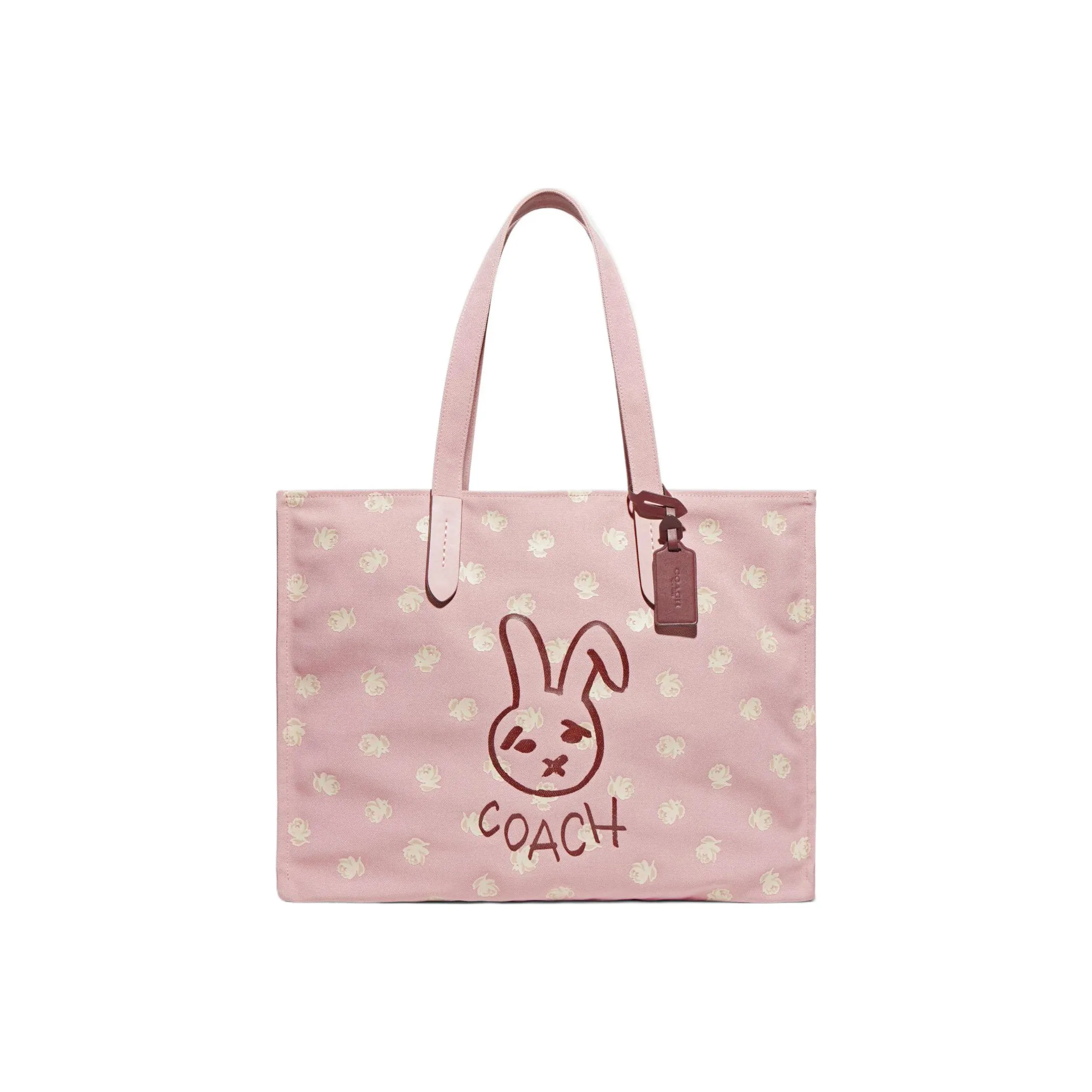 COACH Recycled Canvas With Recycled Leather Tote Bag, Shopping Bag, Canvas Bag, Handbag, Shoulder Bag Women's Pink