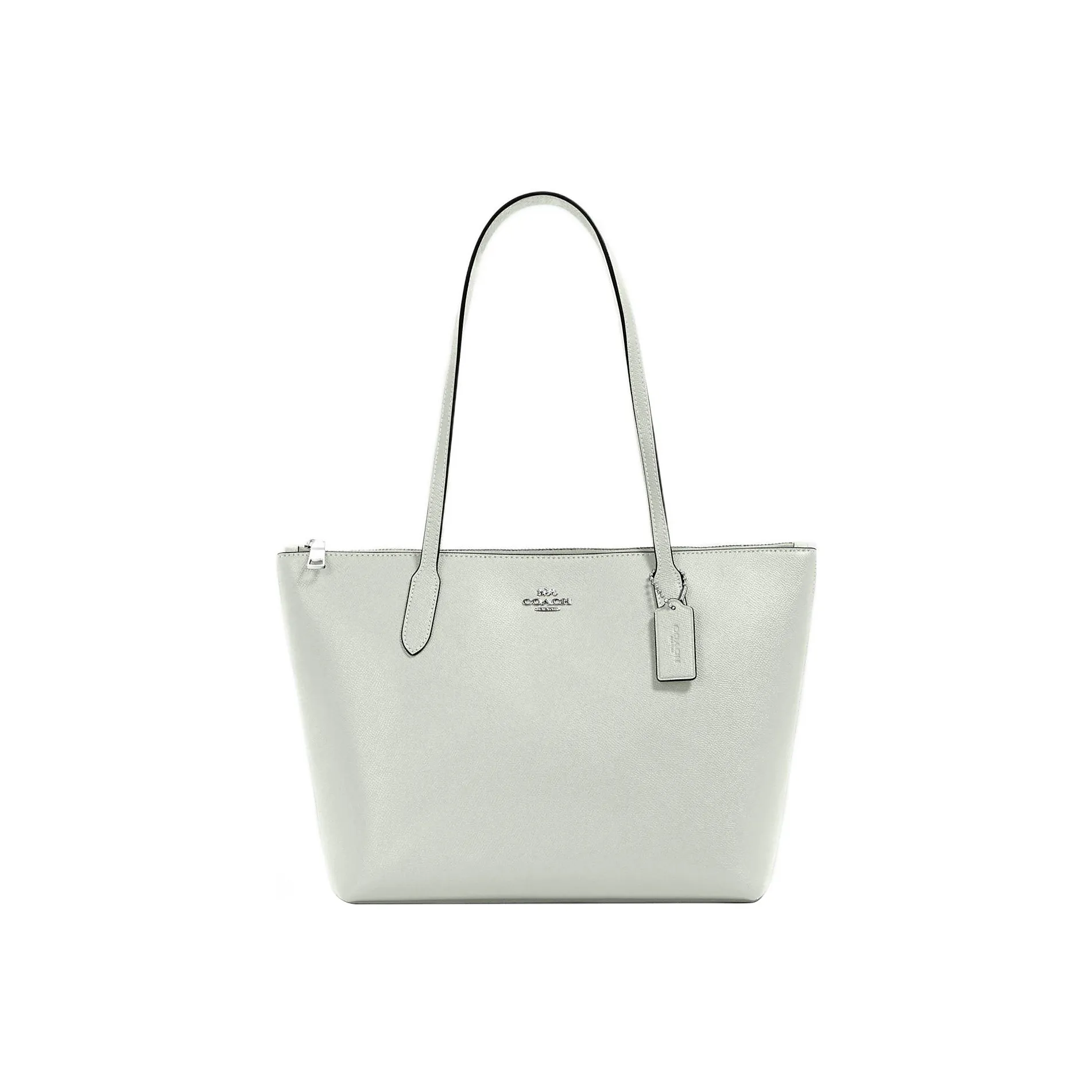 COACH Zip Top Tote Leather Tote Bag, Shopping Bag, Handbag, Shoulder Bag Women's Sage Green