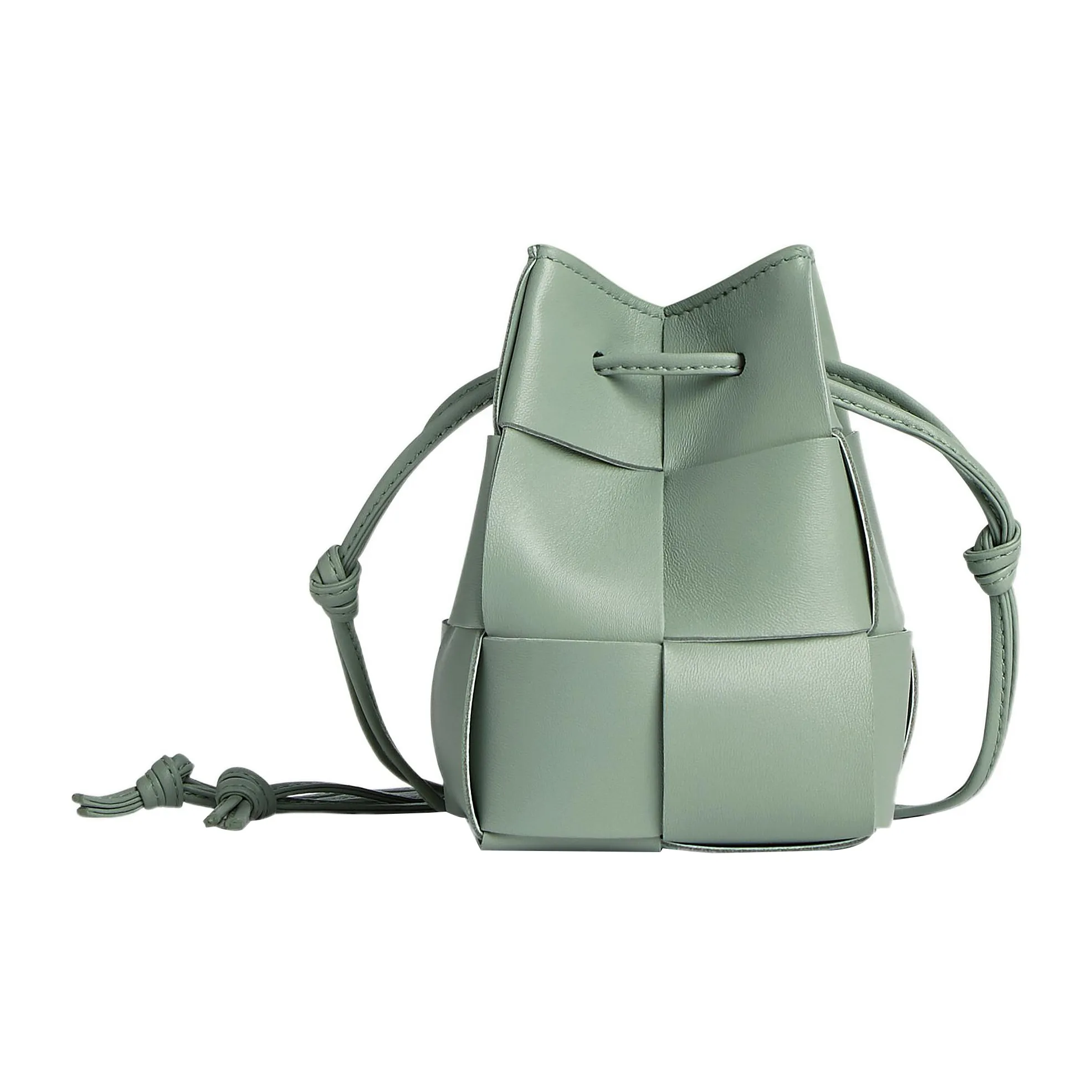 Bottega Veneta CASSETTE Sheepskin With Cow Leather Bucket Bag, Shoulder Bag, Crossbody Bag Mini Women's Sage Green