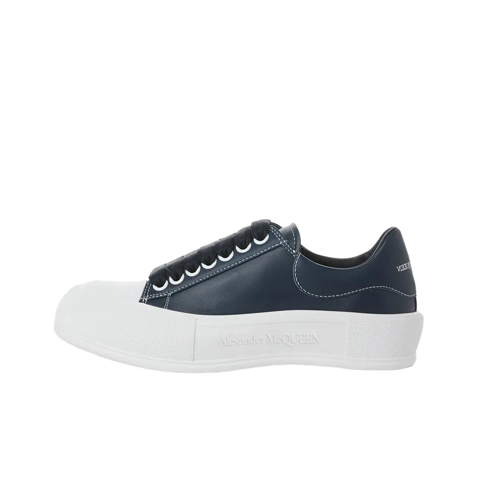 Alexander McQueen Deck Plimsoll Lace Up Leather Sneakers 'Navy' Women's