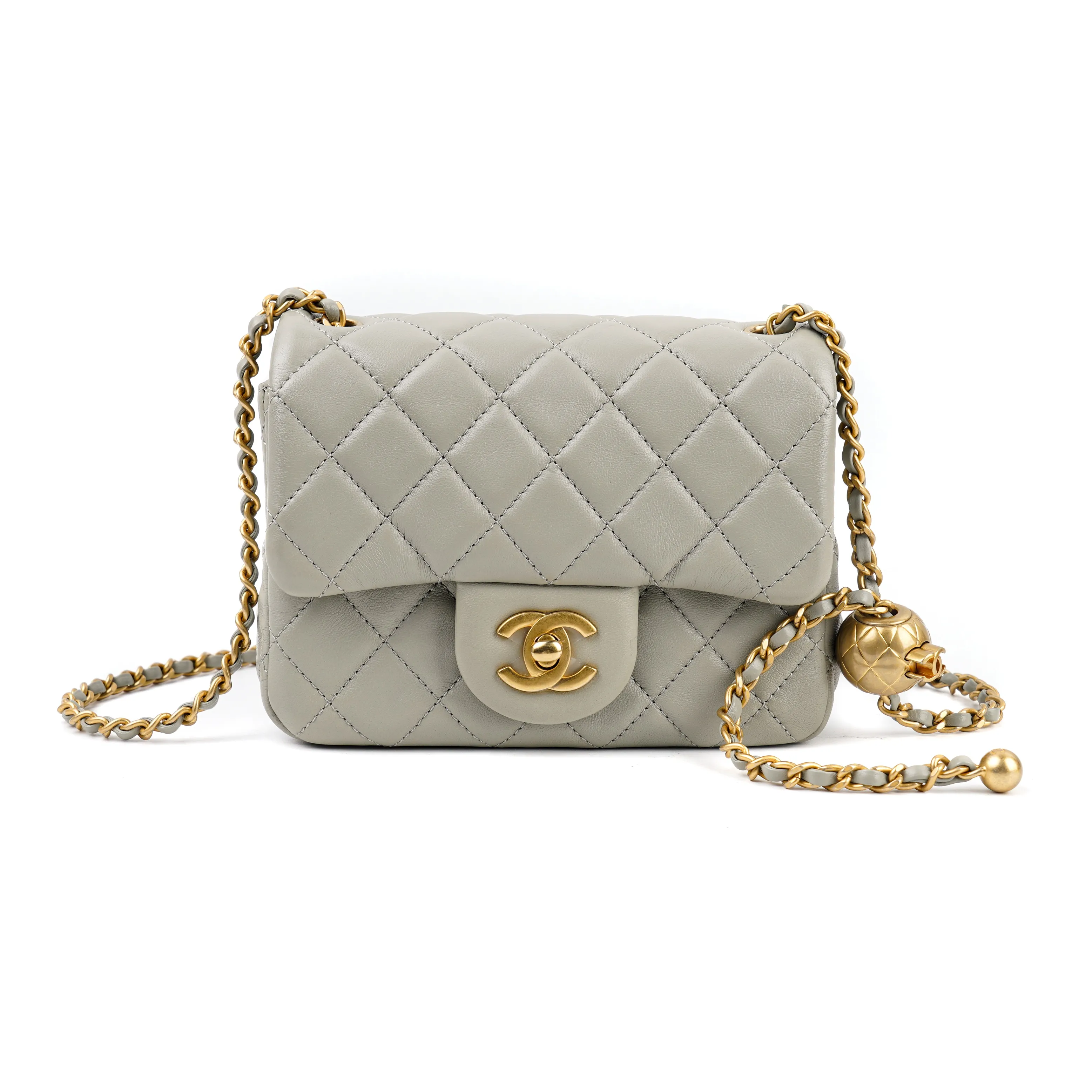 CHANEL Sheepskin Shoulder Bag, Crossbody Bag Mini Women's Gray