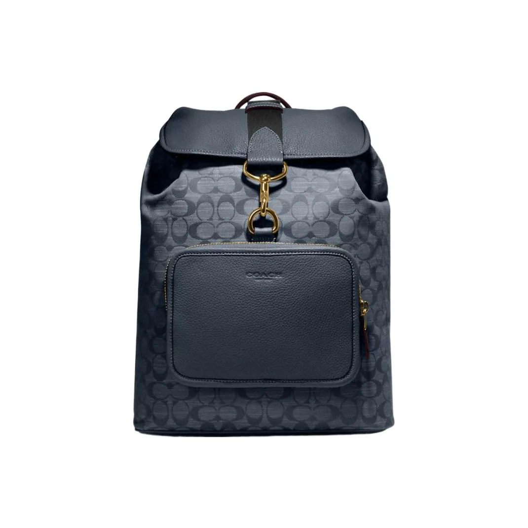 COACH Sullivan Cow Leather With Fabric Backpack Tubas Men's Denim Blue
