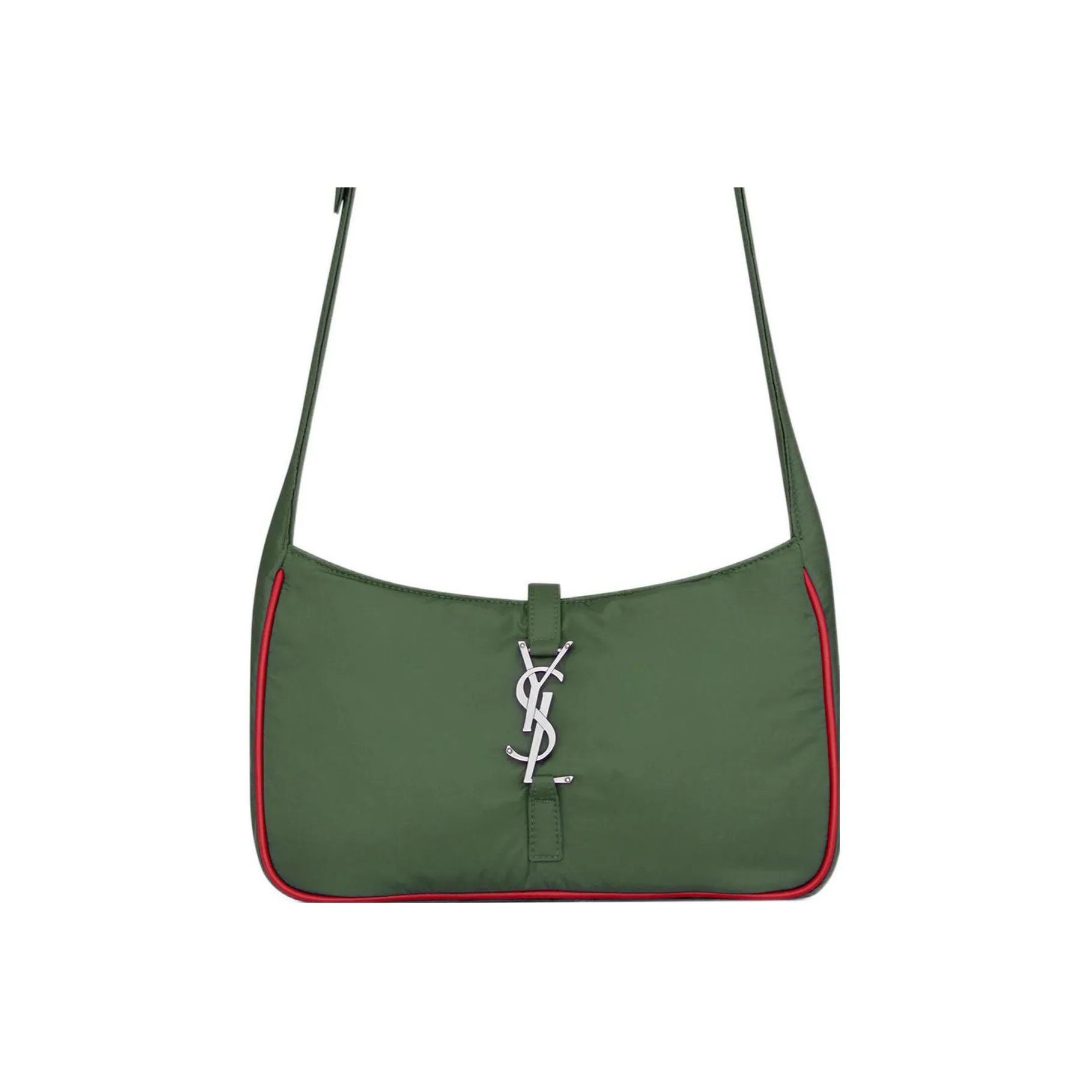 SAINT LAURENT LE5A7 Fabric Cow Leather Patchwork Shoulder Bag Crossbody Bag Women's Khaki Green/Red