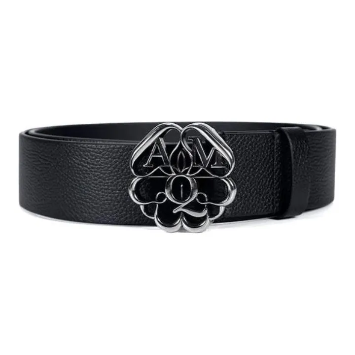 Alexander McQueen Cow Leather Belts Men's Black Width 4cm