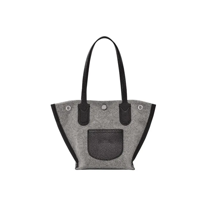 LONGCHAMP Roseau Wool Blended With Cow Leather Trim Tote Bag Shopping Bag Shoulder Bag Handbag Extra Small Women's Gray