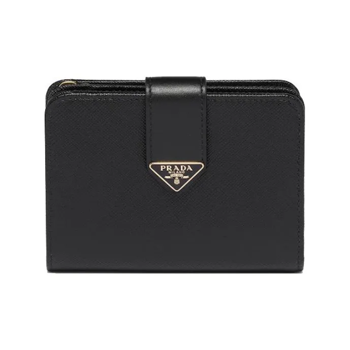 PRADA Leather Wallet Trumpets Women's Black