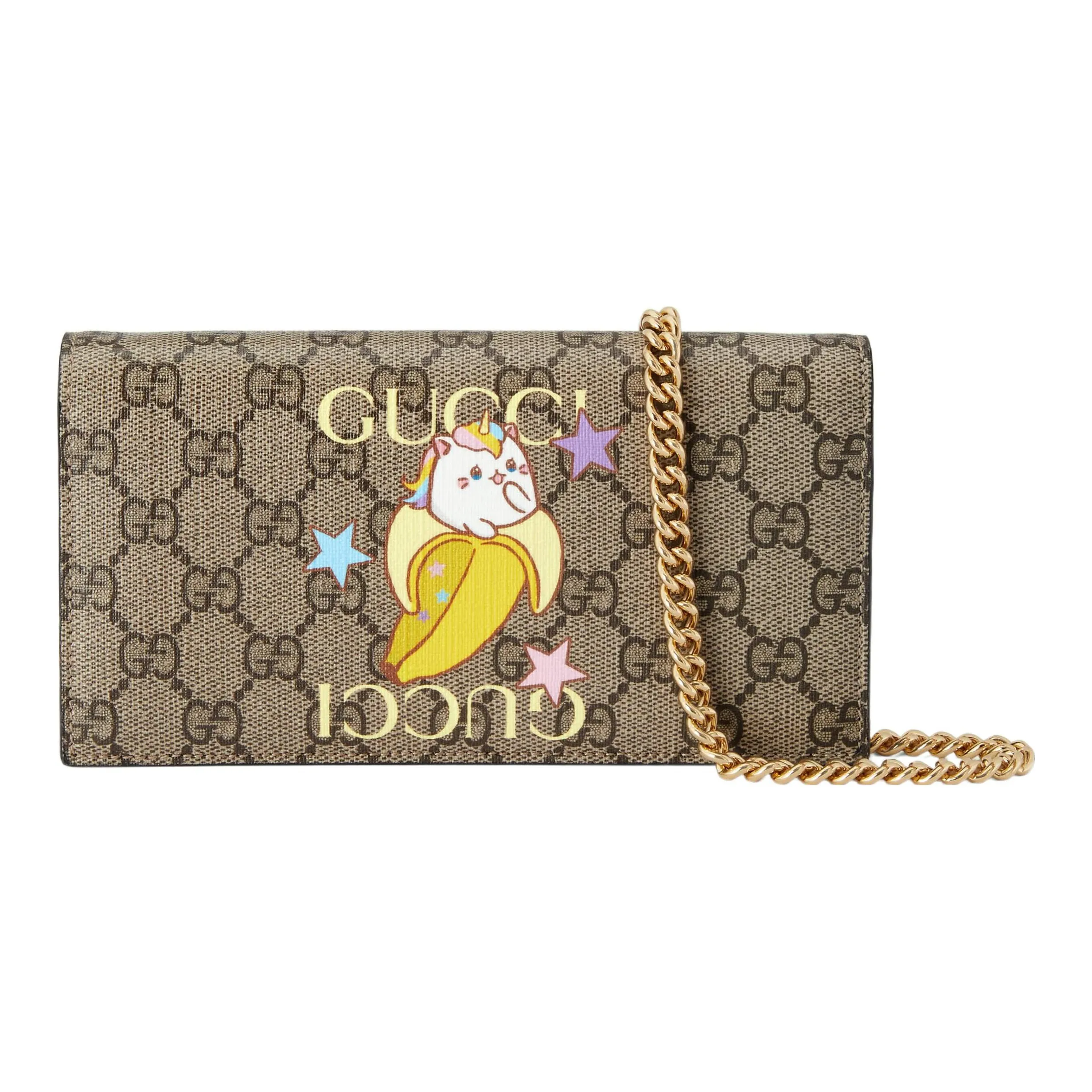 GUCCI Bananya Banana Meow, Collaboration Canvas Chain Bag, Shoulder Bag, Crossbody Bag, Wallet Women's Beige/Ebony
