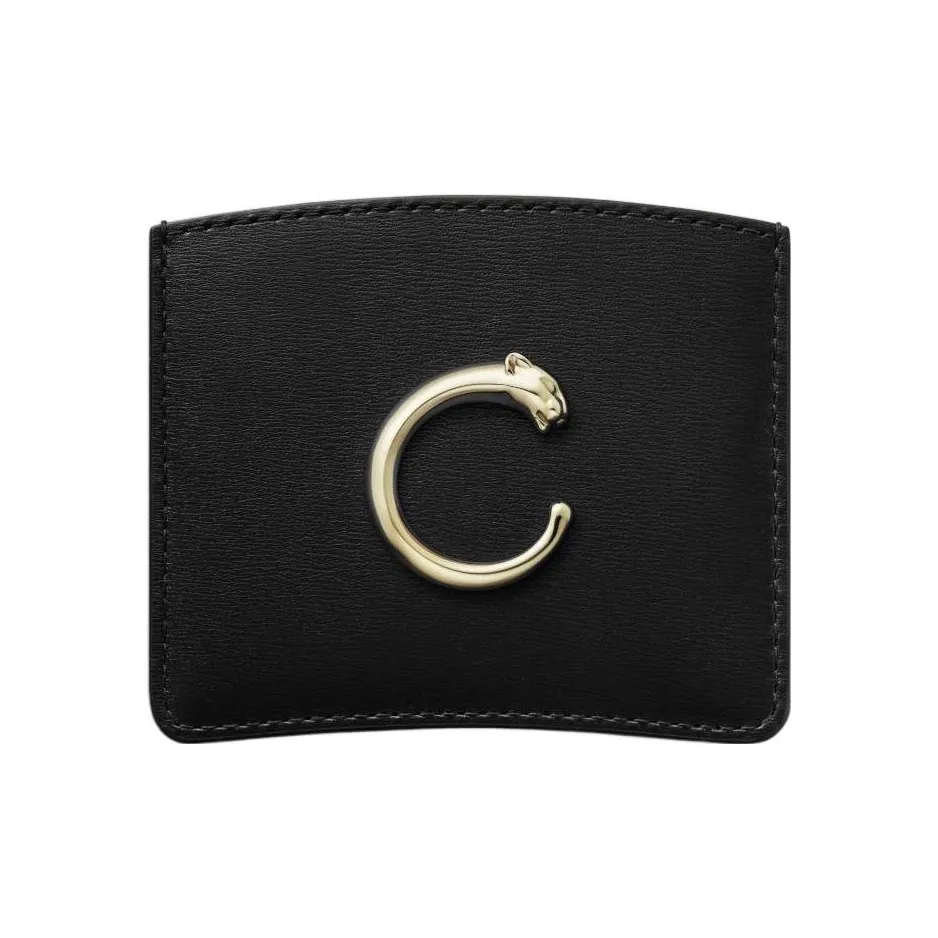 CARTIER Panthère De Cartier Calfskin Card Holder Men's Black