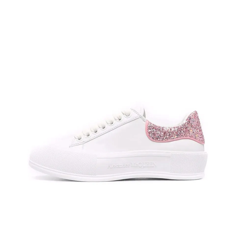 Alexander McQueen Deck Plimsoll 'White Rose Pink Glitter' Women's