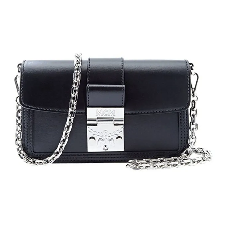 MCM Tracy Visetos Cow Leather Shoulder Bag, Crossbody Bag Mini Women's Black