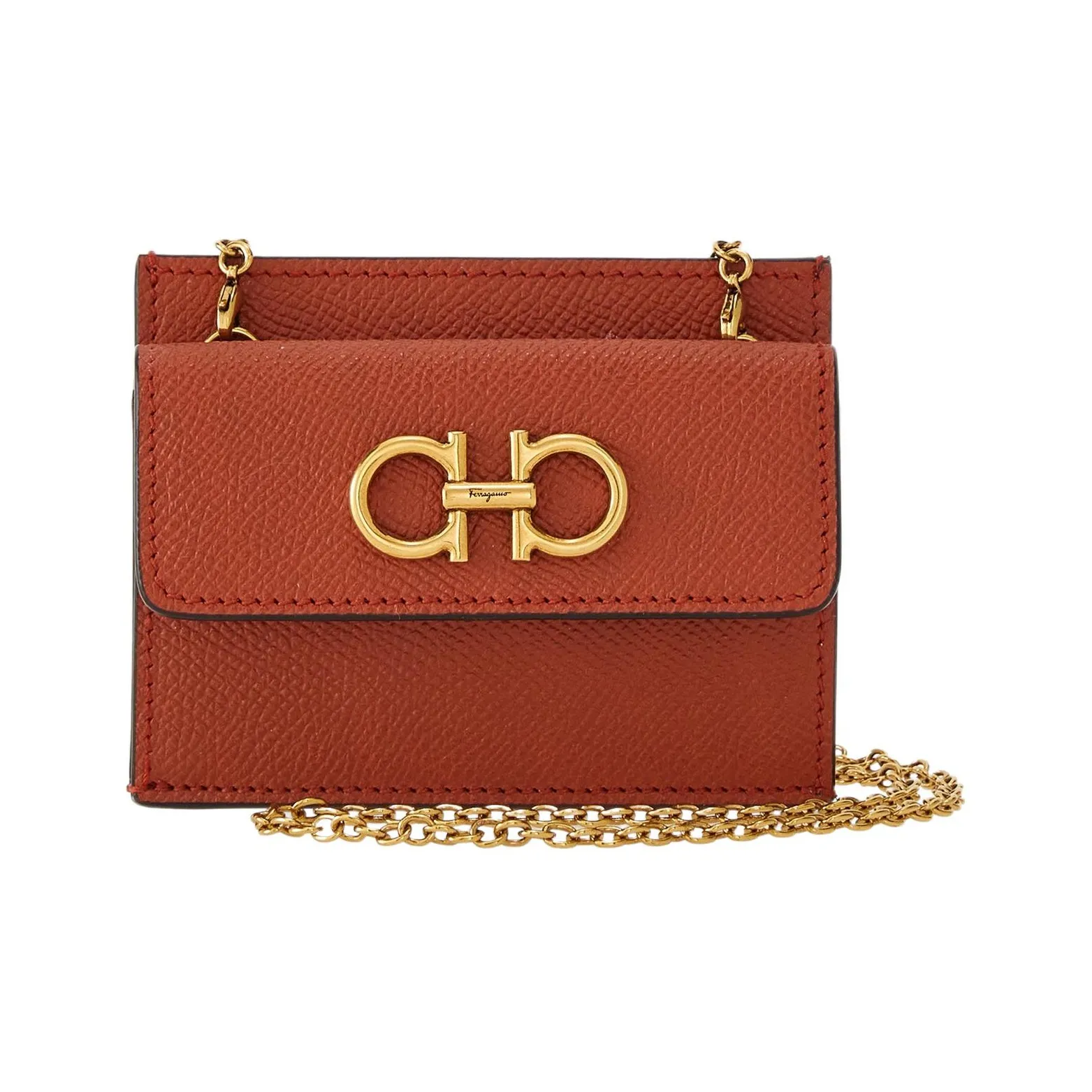 FERRAGAMO GANCINI Cow Leather Shoulder Bag, Crossbody Bag Card Holder Women's Brown