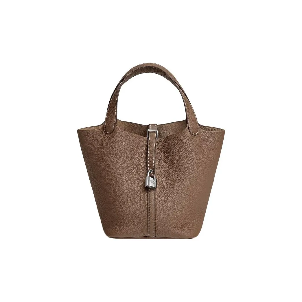 HERMES ostrich Picotin Lock Clemence Calfskin Basket Bag Handbag Bucket Bag Women's 18 Etoupe Elephant Gray