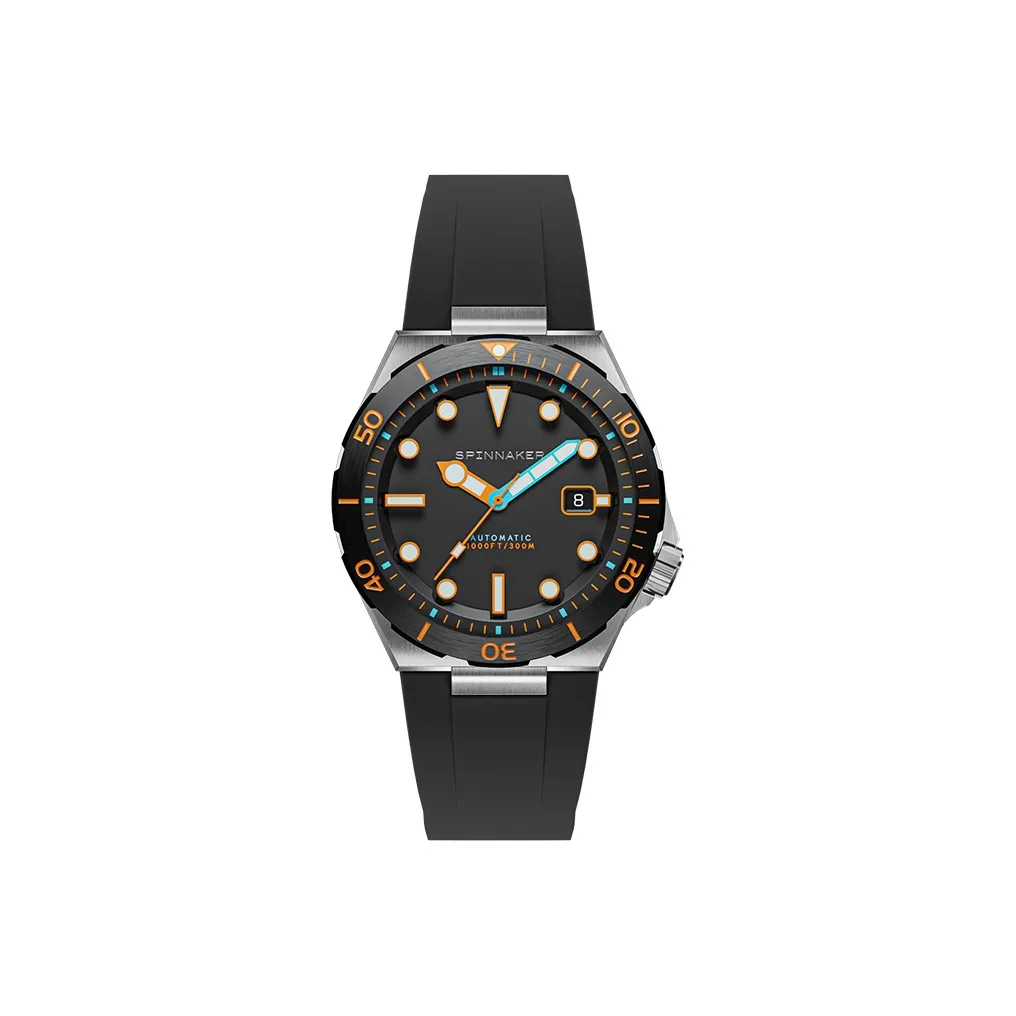 SPINNAKER BOETTGER Collection Wrist Watch Automatic Mechanical Movement Rubber Strap 42mm Black Dial Men's Watches