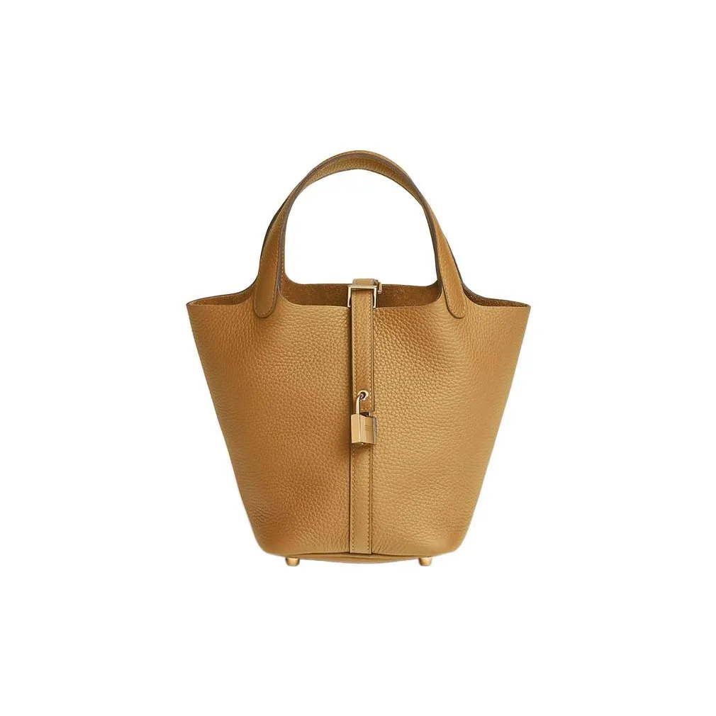 HERMES Picotin Lock Clemence Bullock Leather Basket Bag Handbag Bucket Bag 18 Women's 4B Cookie