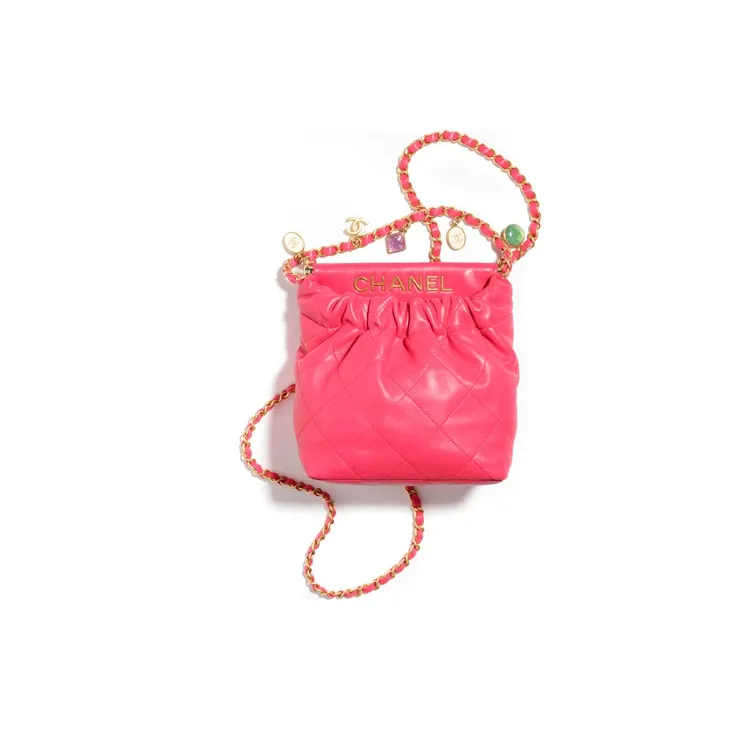 CHANEL Lambskin Bucket Bag, Shoulder Bag, Crossbody Bag Trumpets Women's Rose Red