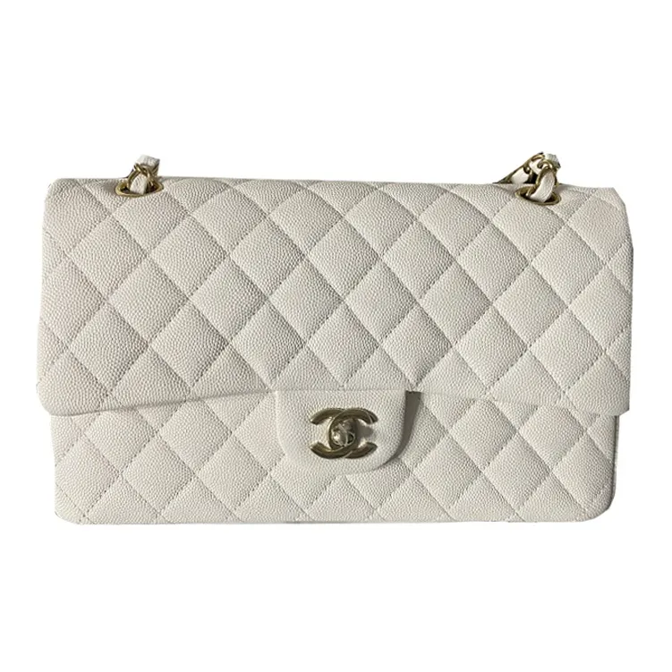 CHANEL Classic Flap CF Grain Embossed Cow Leather Flap Bag, Shoulder Bag, Crossbody Bag Women's White
