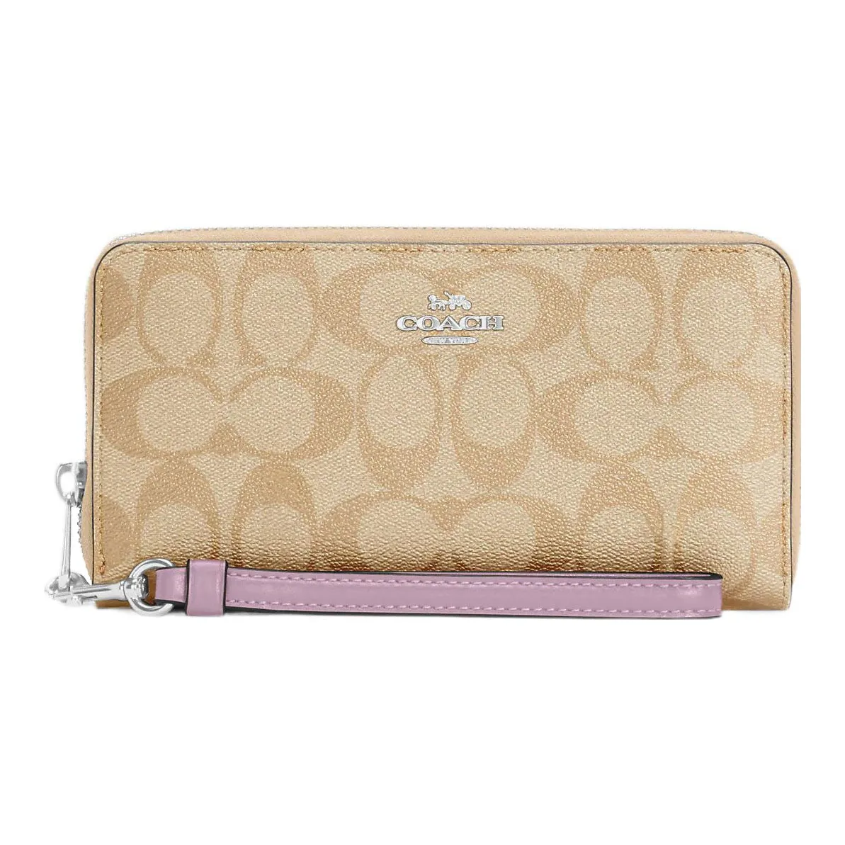 COACH Zip Around Холст и Кожа Кошелек Женские Хаки и Фиолетовый