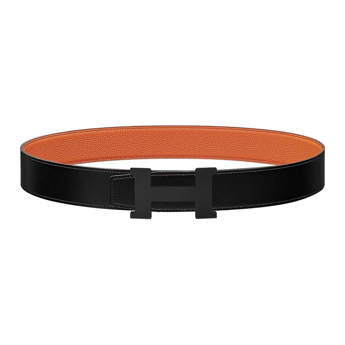 HERMES Togo Leather Belts Unisex Black/Orange
