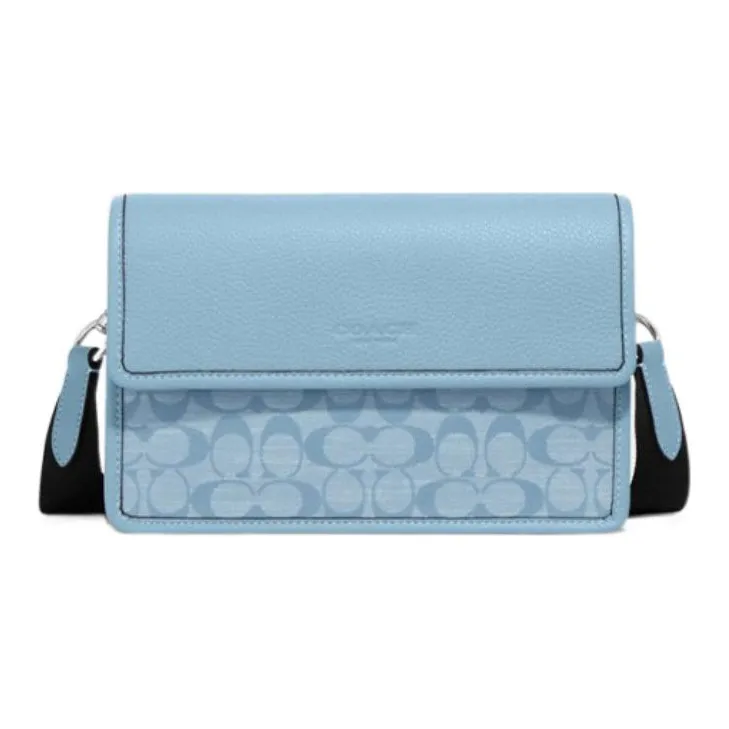 COACH Тернер Ткань с кожаными вставками Сумка через плечо Средняя Женская Светло-синяя