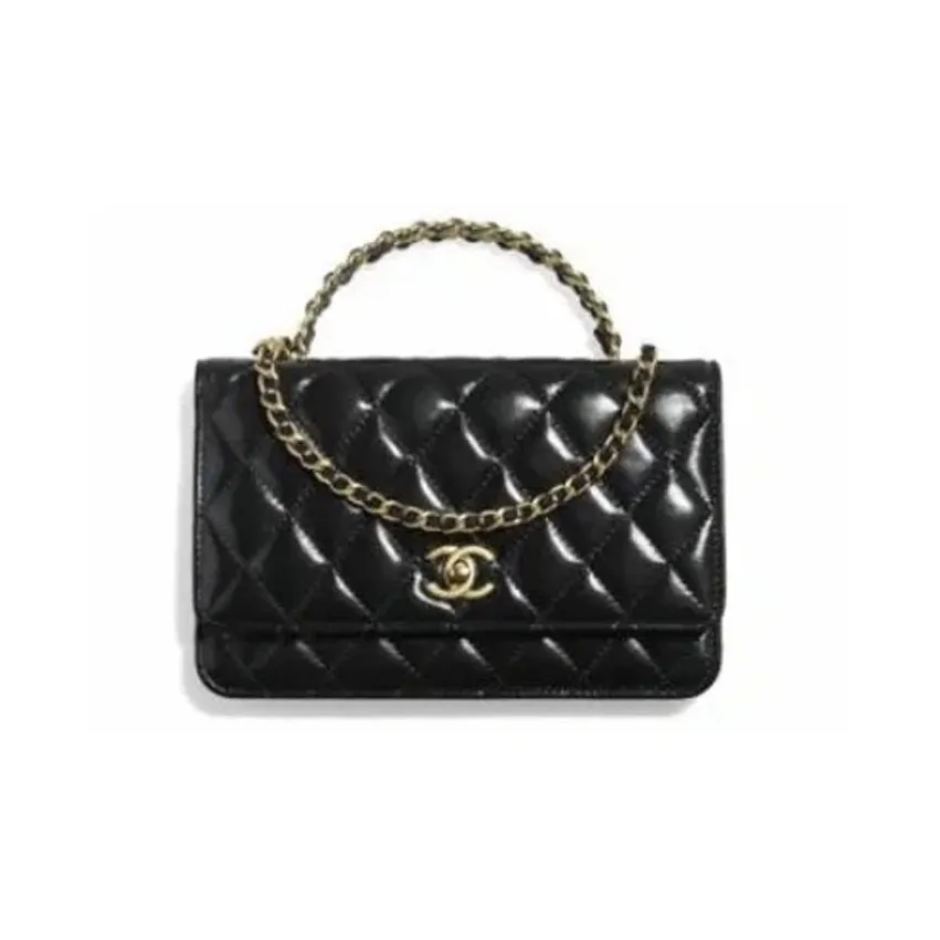 CHANEL Cow Leather Wallet On Chain Wallet Handbag Regular Women's Black