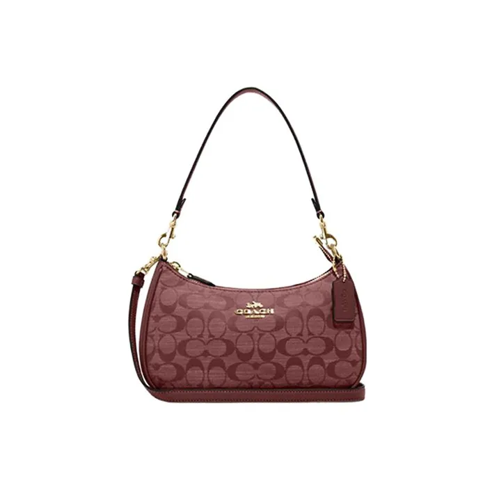 coach marrone Teri Fabric With Cow Leather Shoulder Bag, Handbag, Shoulder Bag Women's Burgundy